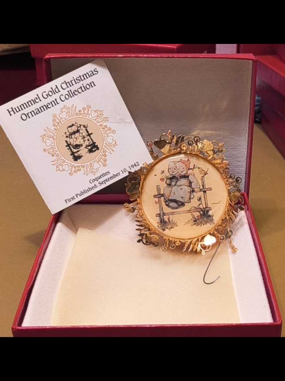 Hummel 24k Gold Christmas Ornament Coquettes Vintage 1986 Gift Idea IOB